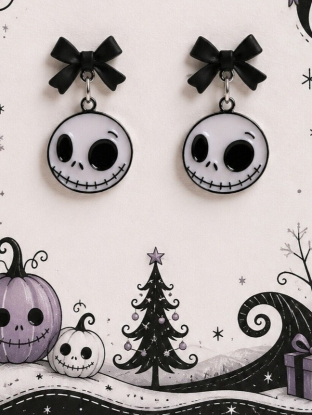 The Nightmare Before Christmas Jack Skellington Bow Dangle Earrings